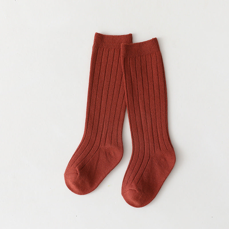Baby ribbed crew socks, terracotta red, middle-long length, pair view
