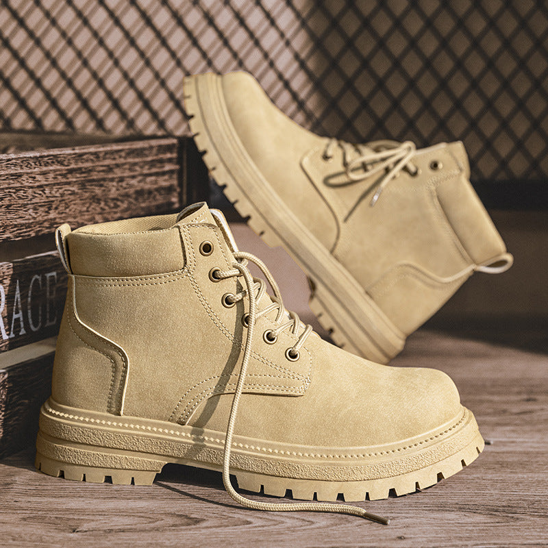 Khaki lace-up ankle boots with cushioned collar, contrast stitching, lug outsole