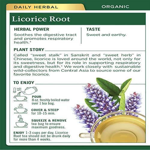 Traditional Medicinals licorice root herbal tea box back panel with brewing instructions