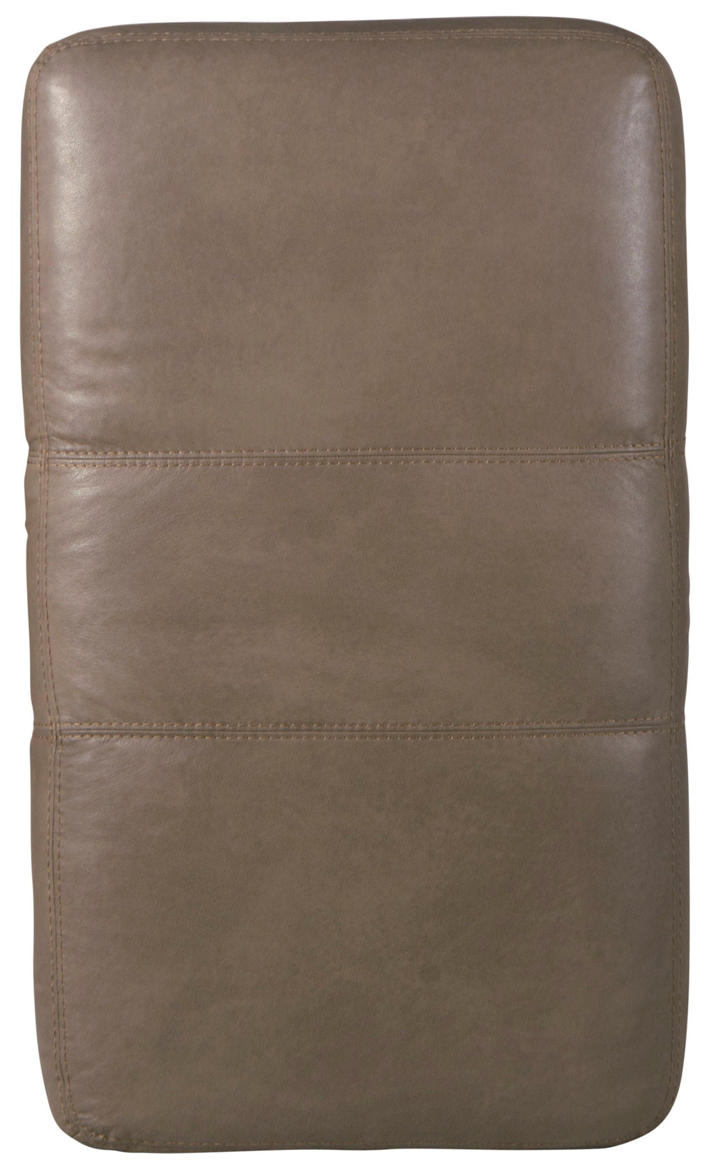Putty leather ottoman close-up of vertical side panel with double seam lines.