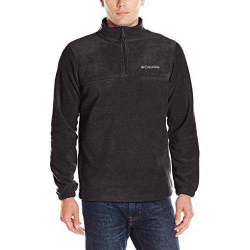 Mens half-zip fleece pullover with zip-neck collar and Columbia logo, dark charcoal