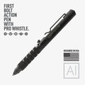 Bolt-action pen with black knurled grip and pointed tip