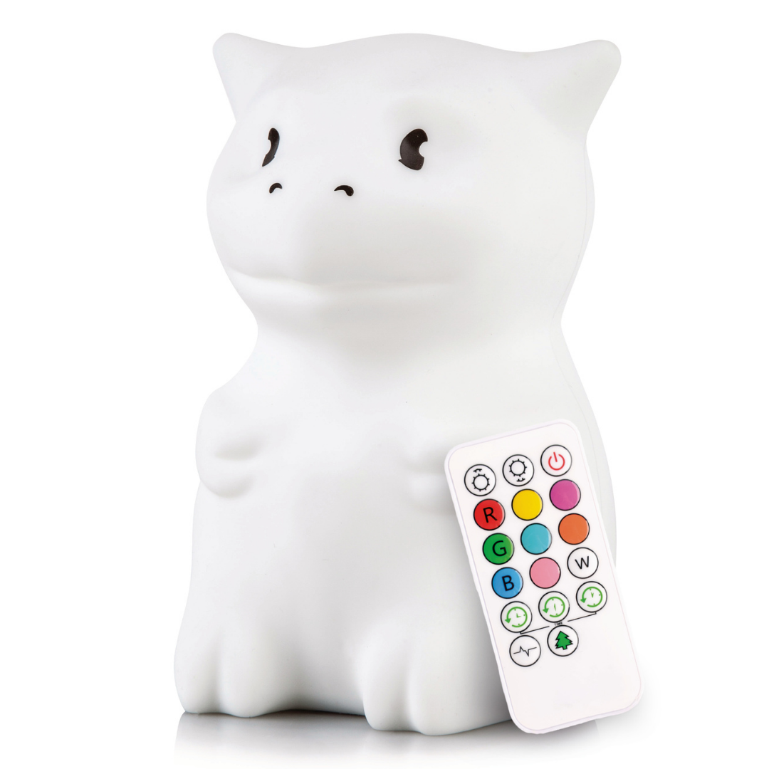 White silicone dragon night light with cute face and color remote control