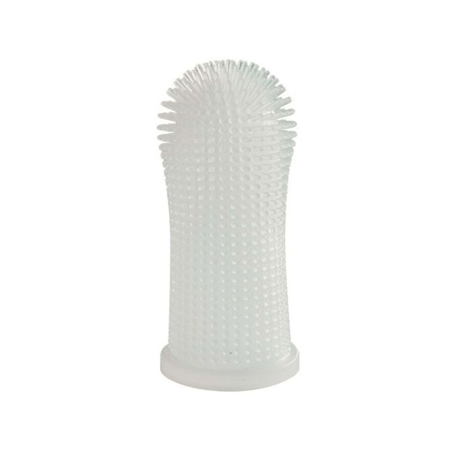 M-Pets silicone finger toothbrush thimble with soft bristles, light gray