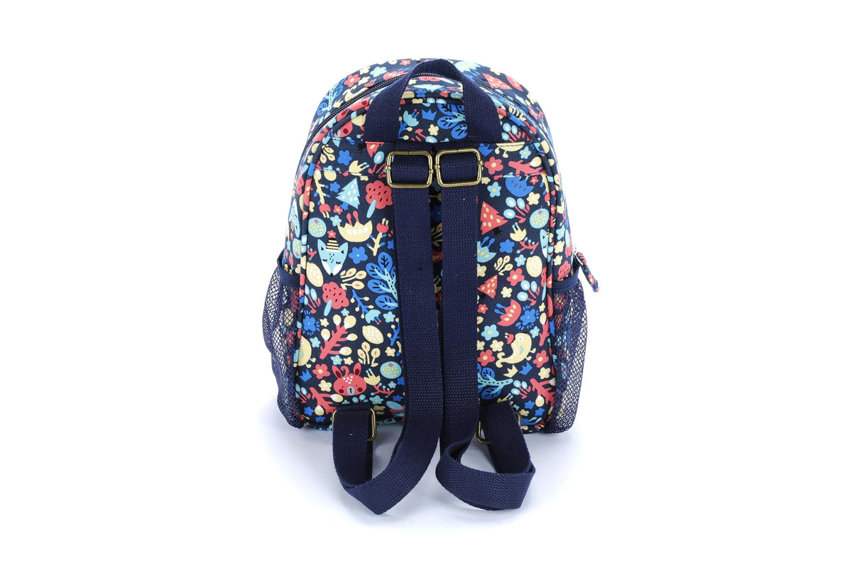 Kids mini backpack back view with adjustable straps and hanging loop