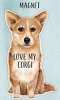 Corgi refrigerator magnet: brown tan dog with 'LOVE MY CORGI' text.