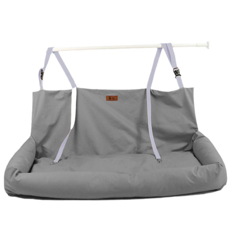 Dual-seat car dog bed, gray waterproof cushion with front hanging straps