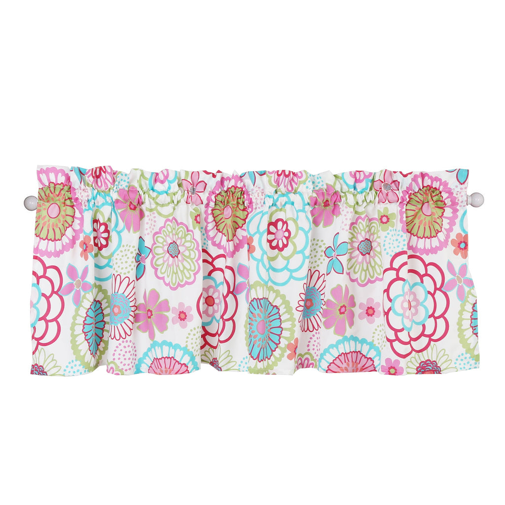 Reversible quilt bedding set bed skirt with gathered top and bright floral print