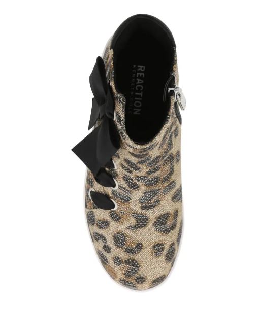 Kids’ leopard-print fabric high-top shoes with black bow and REACTION interior label