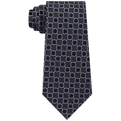 Men's classic tie in navy with allover geometric quatrefoil pattern