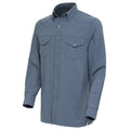 Long-sleeve pearl-snap button-up shirt in heather blue with two chest pockets