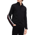 Calvin Klein men's black ribbed 1/4-zip pullover sweater with sleeve stripes