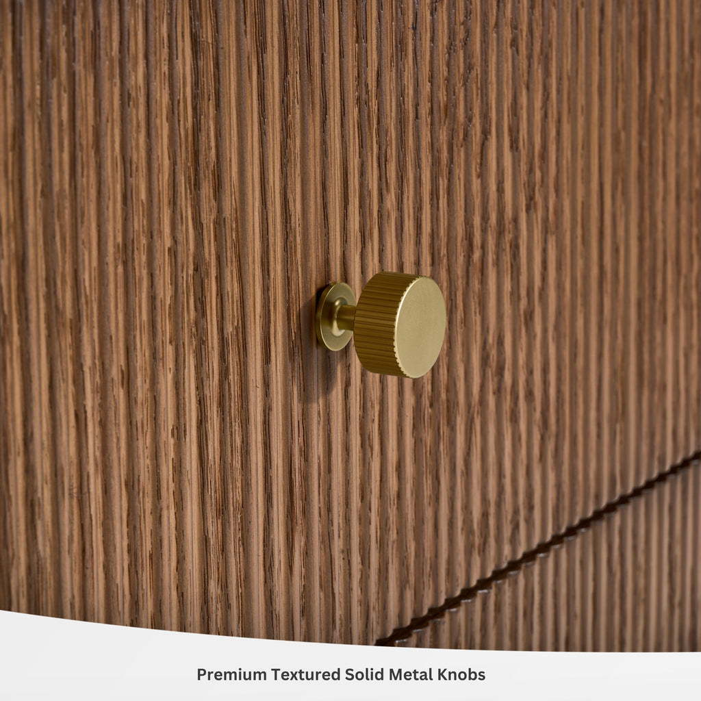 Wood bath vanity drawer with round gold metal knob