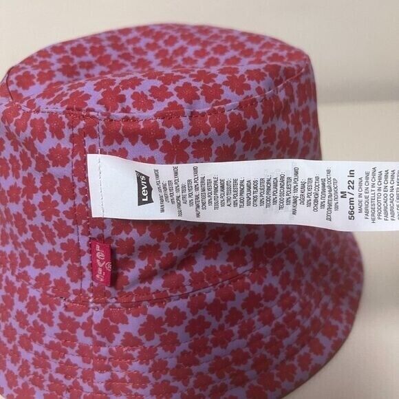 Floral bucket hat interior label on underside of brim