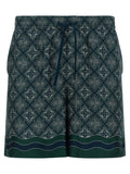 Men's silk bermuda shorts in dark teal with navy geometric pattern