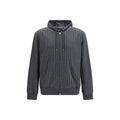 Men's cotton zip-up hoodie sweatshirt, dark charcoal with thin vertical pinstripes