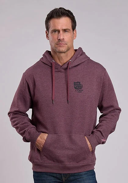 Men's maroon hoodie sweatshirt with front pocket and hood drawstrings, Stetson logo