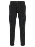 Men's dark cotton cargo pants with button waist and side cargo pockets
