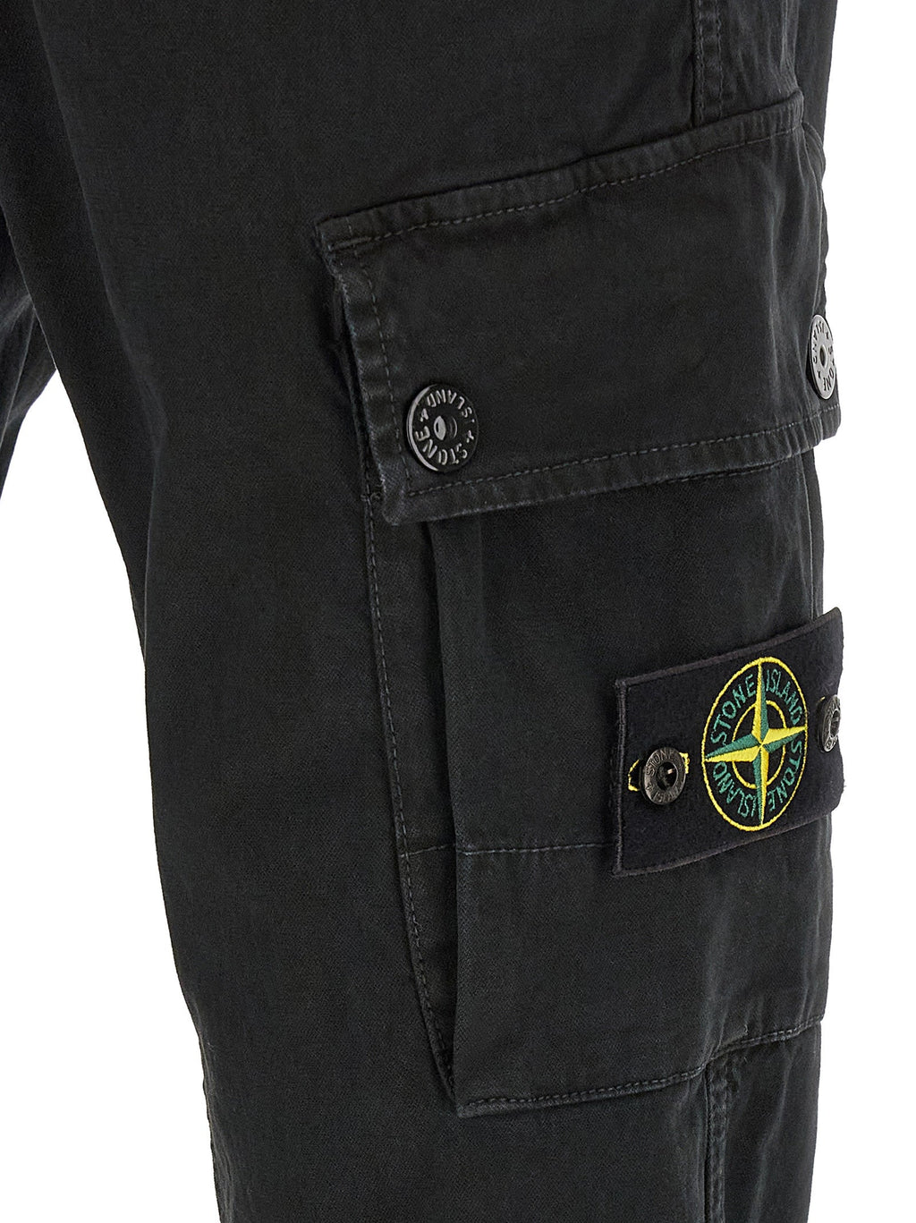 Men's dark cotton cargo pants with cargo pocket and Stone Island patch