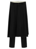 Men's black wool dress pants with long draped overlay, button waist