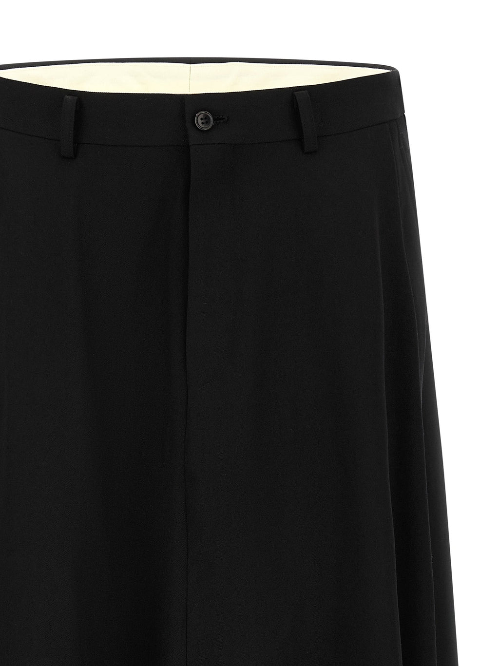 Black wool dress pants with button closure at waist and belt loops