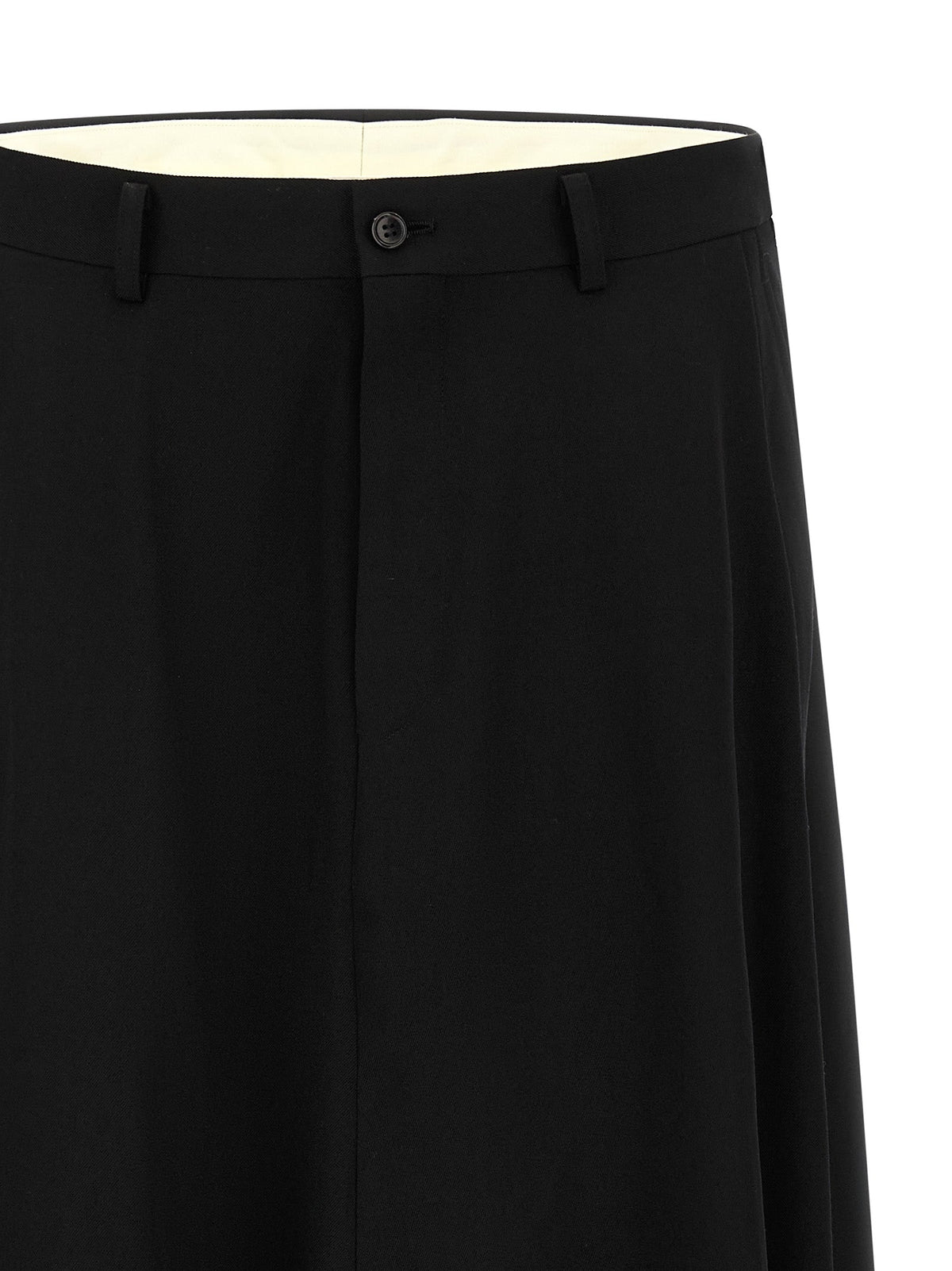 Black wool dress pants with button closure at waist and belt loops
