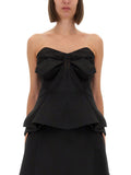 Alexander Mcqueen black strapless corset top with oversized bow and peplum hem
