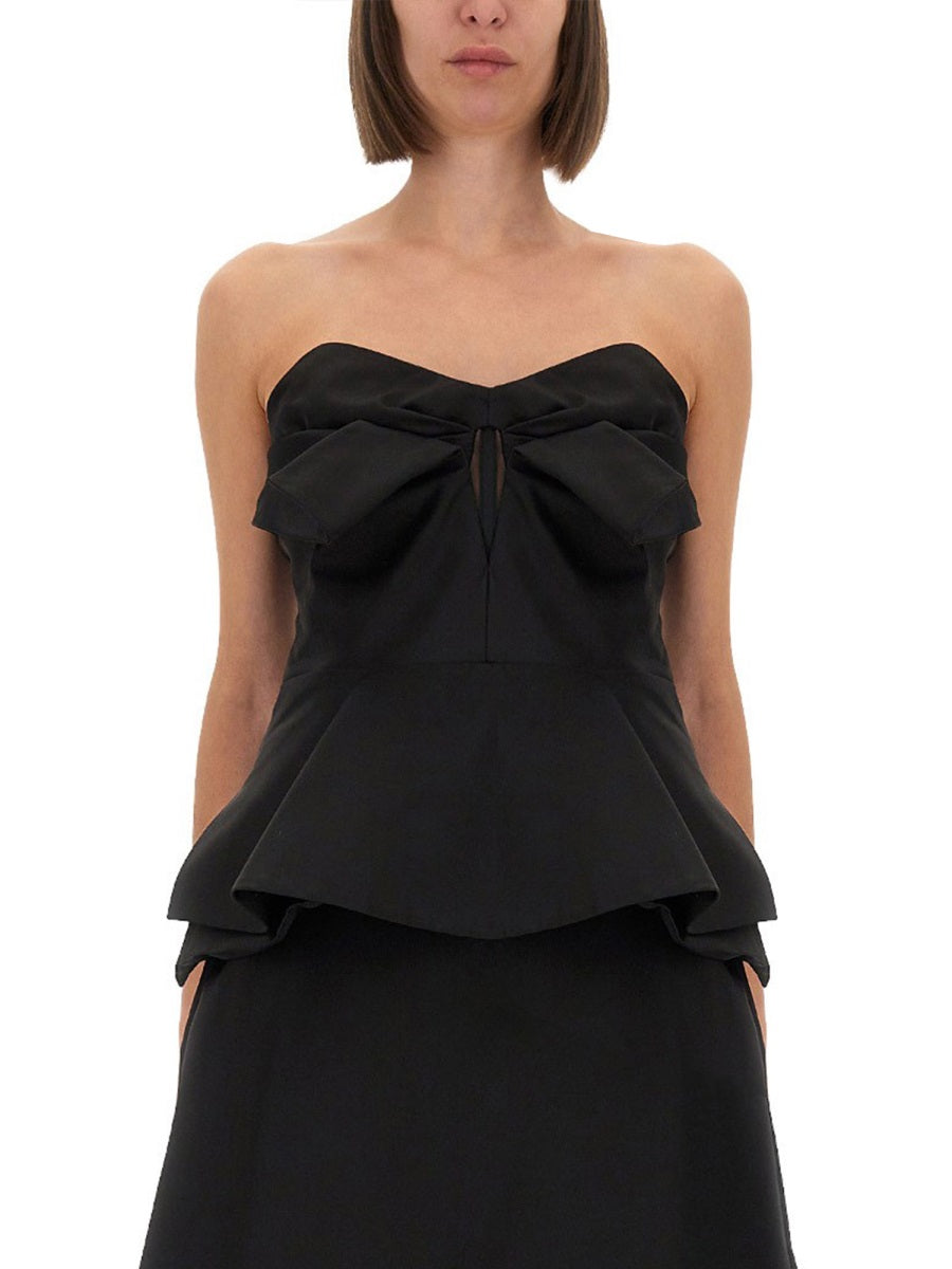 Alexander Mcqueen black strapless corset top with oversized bow and peplum hem