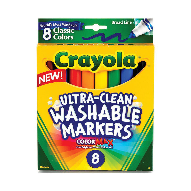Crayola washable markers set with 8 classic broad-line colors, ultraclean