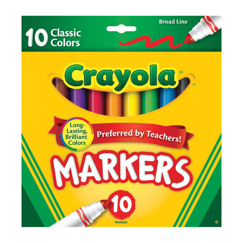 Crayola broad line markers set, 10 classic colors in retail box