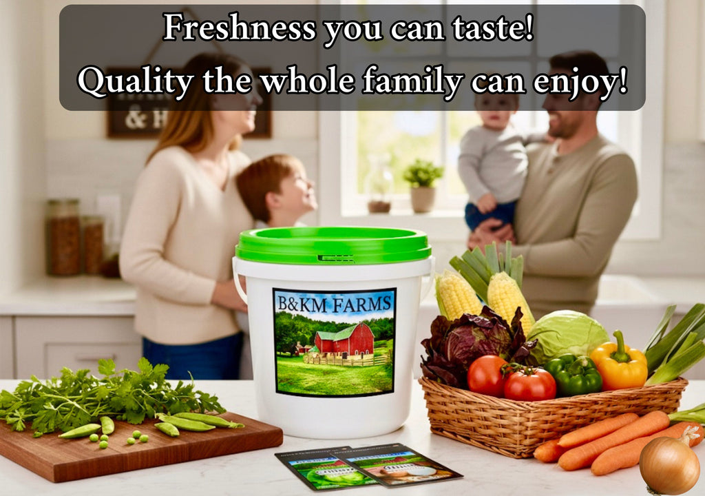 Vegetable seed kit with green-lid bucket and assorted seed packets