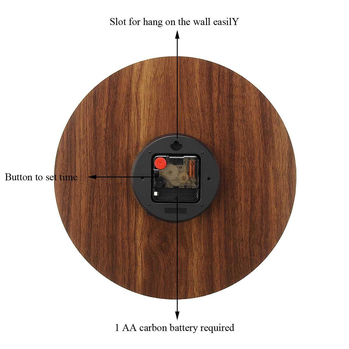 Wooden wall clock back with mounting slot, battery compartment and control button
