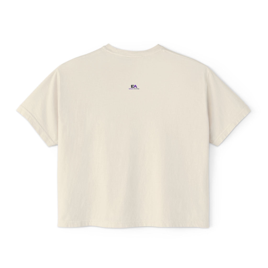 Boxy cropped cat tee in ivory with small EA logo on the back
