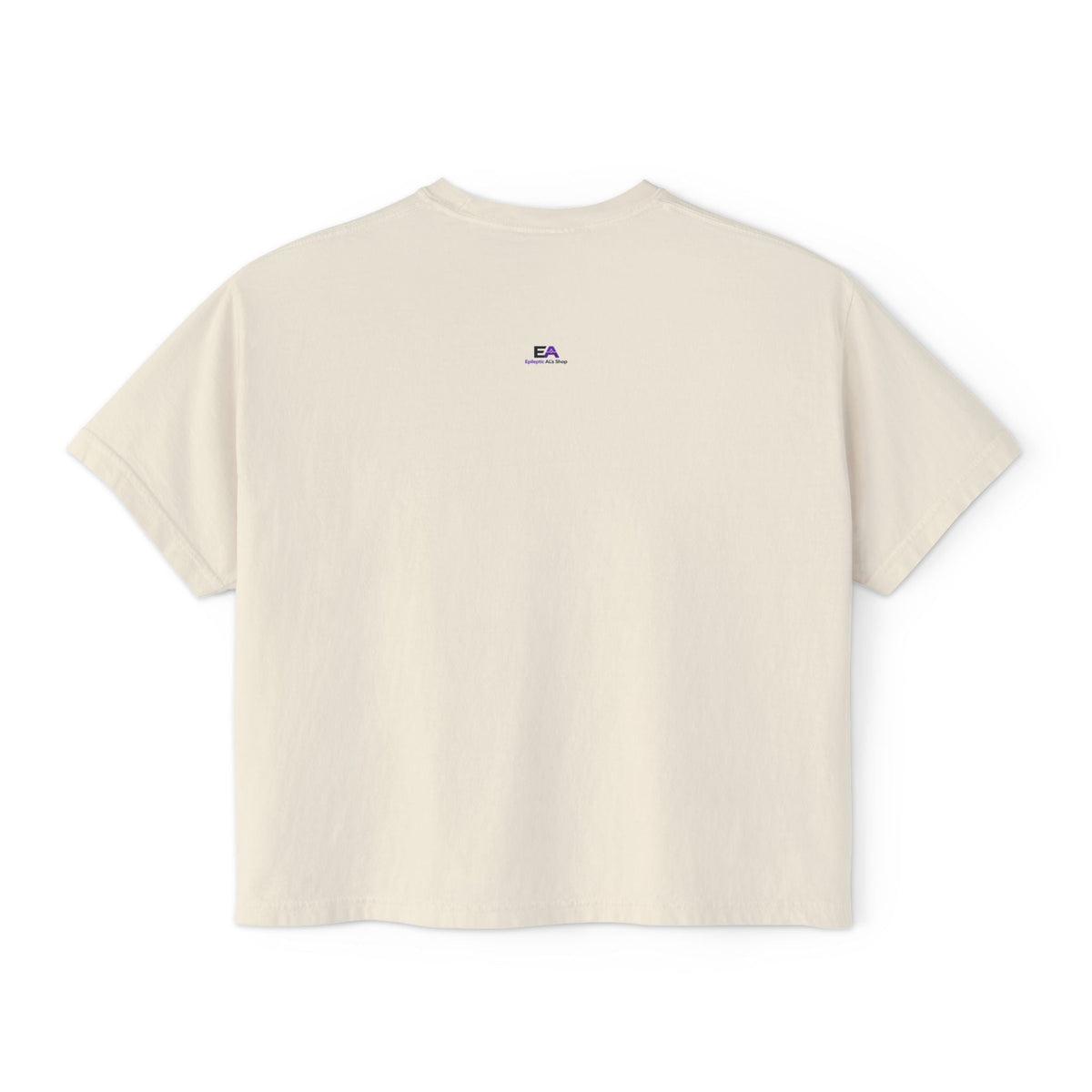 Boxy cropped cat tee in ivory with small EA logo on the back