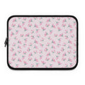 Floral laptop sleeve, pink-green flower pattern with black zip trim
