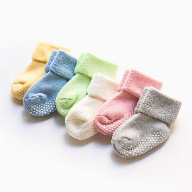 Set of children non-slip socks in mixed colors with grippy dot soles