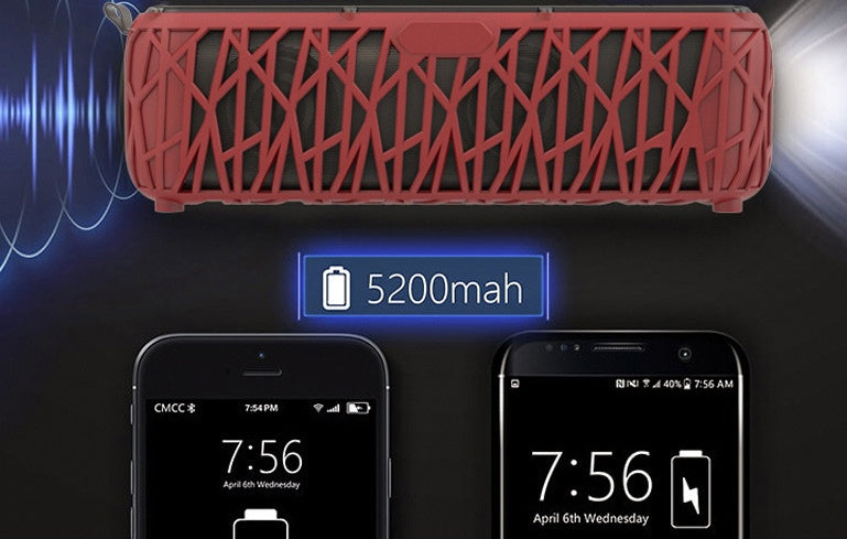 Red solar Bluetooth speaker with 5200mAh battery indicator lights