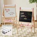 Pink magnetic drawing easel with black board and 3 extra paper rolls