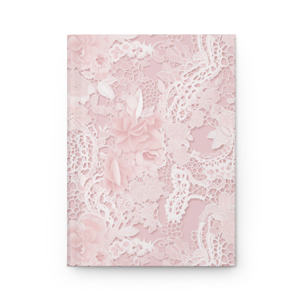 Pink floral lace hardcover journal with ornate butterfly and flower pattern