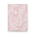 Pink floral lace hardcover journal with ornate butterfly and flower pattern