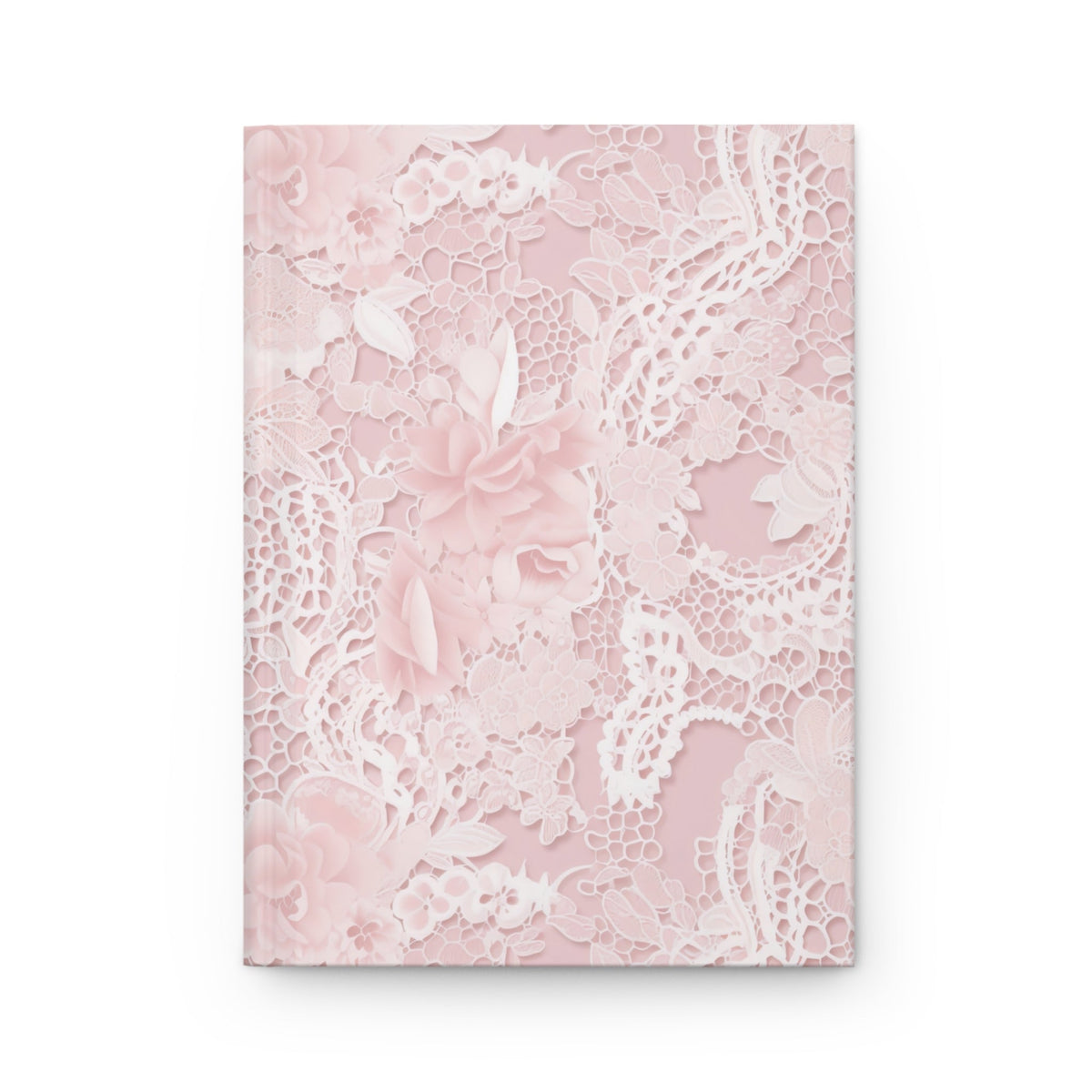 Pink floral lace hardcover journal with ornate butterfly and flower pattern
