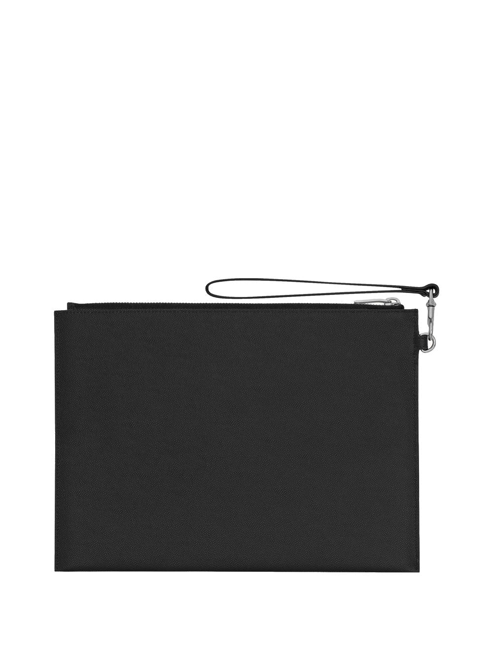 Black grain de poudre leather tablet holder with top zipper and adjustable shoulder strap