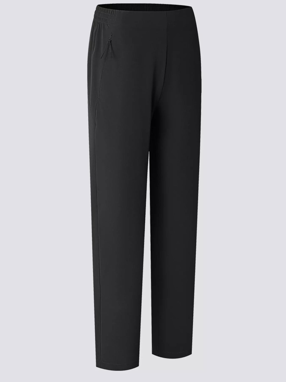 Straight-leg casual pants in deep black with waistband drawstring