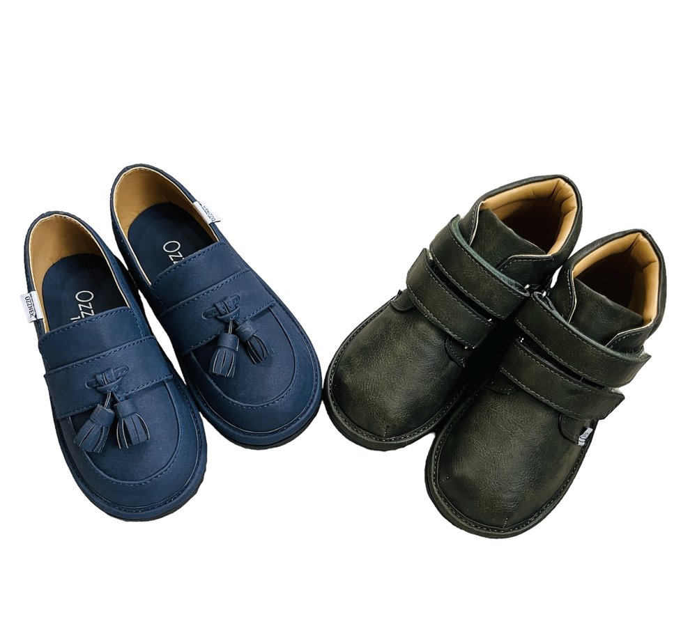 Kids barefoot shoe bundle: navy blue and dark green slip-on shoes