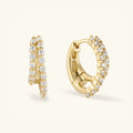 Gold double pavé hoop earrings with clear stones