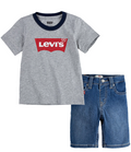Levi's baby boys gray heather T-shirt and blue denim shorts set, 24 months