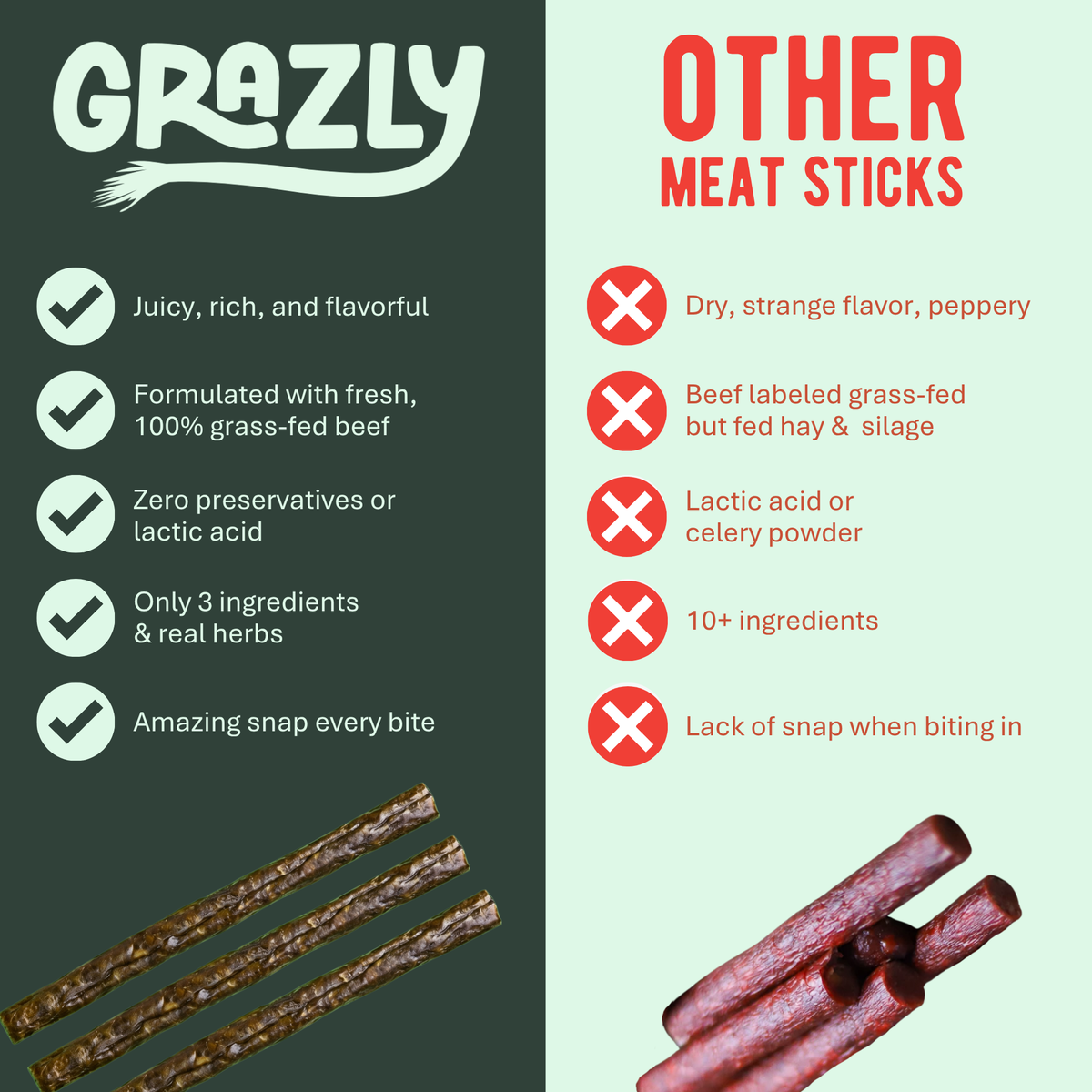 Chimichurri beef meat sticks comparison graphic with stick pieces