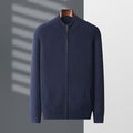 Men's half-turtleneck zipper knit cardigan, dark navy with ribbed knit