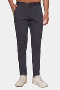 Charcoal chino pants with belt loops, zip fly, and side pockets
