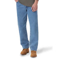 Men's straight-leg jeans in light indigo wash, five-pocket style